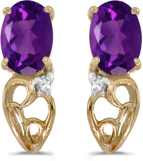 Image of 14k Yellow Gold Oval Amethyst And Diamond Earrings (CM-E2582X-02)