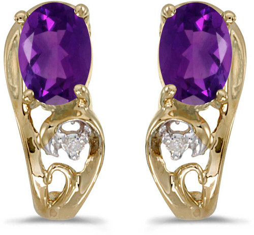 Image of 14k Yellow Gold Oval Amethyst And Diamond Earrings (CM-E2590X-02)