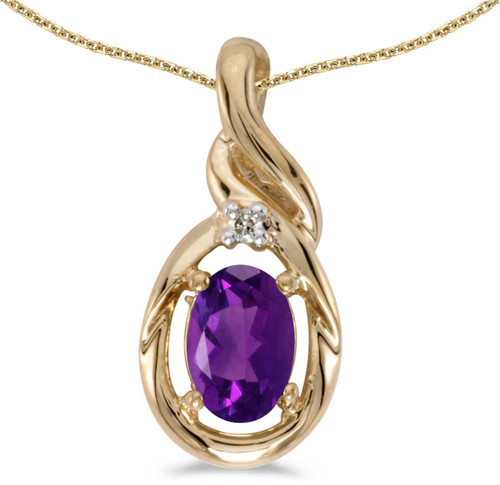 Image of 14k Yellow Gold Oval Amethyst And Diamond Pendant (Chain NOT included) (CM-P1241X-02)