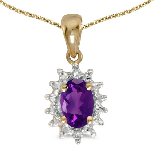 Image of 14k Yellow Gold Oval Amethyst And Diamond Pendant (Chain NOT included) (CM-P1342X-02)