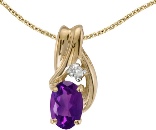 Image of 14k Yellow Gold Oval Amethyst And Diamond Pendant (Chain NOT included) (CM-P1861X-02)