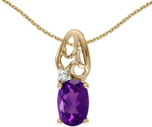 Image of 14k Yellow Gold Oval Amethyst And Diamond Pendant (Chain NOT included) (CM-P2582X-02)