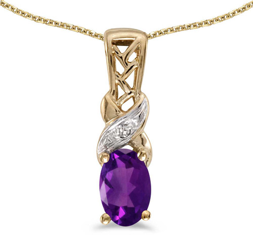 Image of 14k Yellow Gold Oval Amethyst And Diamond Pendant (Chain NOT included) (CM-P2584X-02)