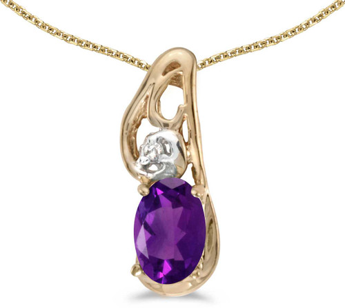 Image of 14k Yellow Gold Oval Amethyst And Diamond Pendant (Chain NOT included) (CM-P2590X-02)