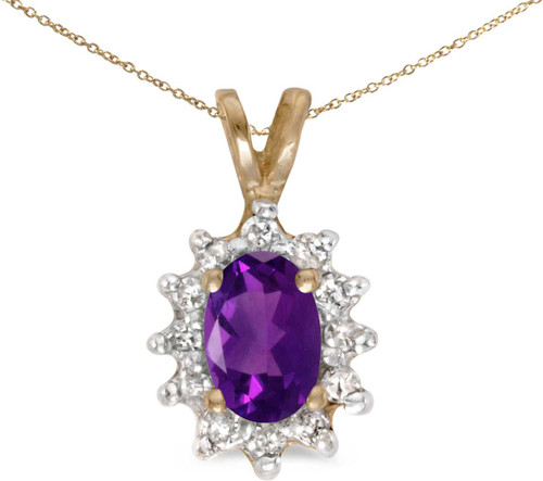 Image of 14k Yellow Gold Oval Amethyst And Diamond Pendant (Chain NOT included) (CM-P6410X-02)