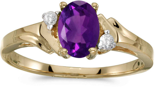 Image of 14k Yellow Gold Oval Amethyst And Diamond Ring (CM-RM1248X-02)