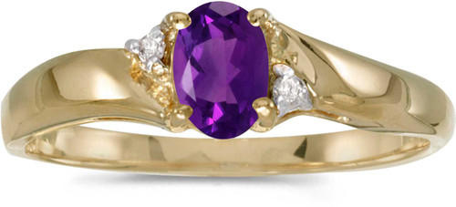 Image of 14k Yellow Gold Oval Amethyst And Diamond Ring (CM-RM1503X-02)