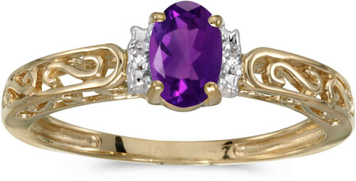 Image of 14k Yellow Gold Oval Amethyst And Diamond Ring (CM-RM1689X-02)