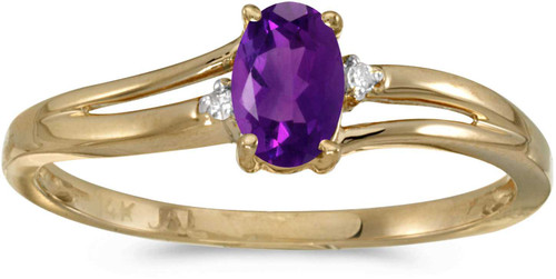 Image of 14k Yellow Gold Oval Amethyst And Diamond Ring (CM-RM1992X-02)