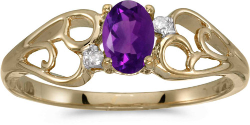 Image of 14k Yellow Gold Oval Amethyst And Diamond Ring (CM-RM2582X-02)