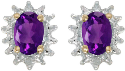 Image of 14k Yellow Gold Oval Amethyst And Diamond Stud Earrings (CM-E1342X-02)