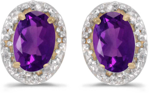 Image of 14k Yellow Gold Oval Amethyst And Diamond Stud Earrings (CM-E2615X-02)