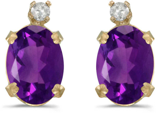 Image of 14k Yellow Gold Oval Amethyst And Diamond Stud Earrings (CM-E6411X-02)