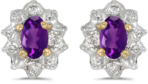 Image of 14k Yellow Gold Oval Amethyst And Diamond Stud Earrings (CM-E911X-02)