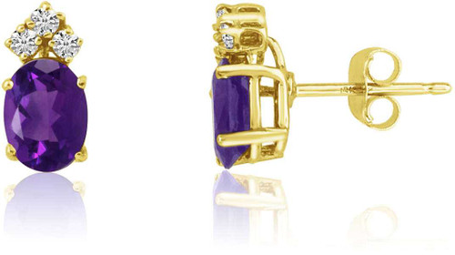 Image of 14K Yellow Gold Oval Amethyst Earrings with Diamonds E8023-02