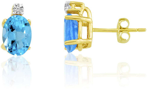 Image of 14K Yellow Gold Oval Blue Topaz & Diamond Earrings E8021-12