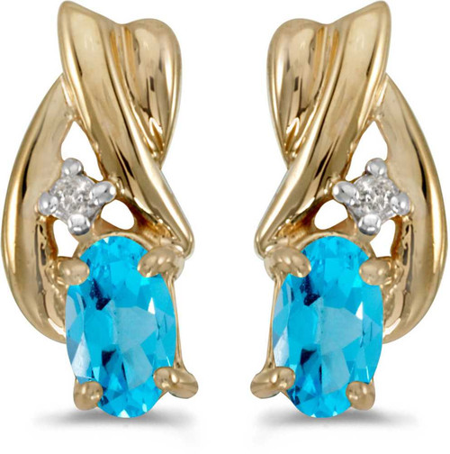Image of 14k Yellow Gold Oval Blue Topaz And Diamond Earrings (CM-E1861X-12)