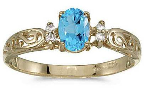 Image of 14k Yellow Gold Oval Blue Topaz And Diamond Filigree Ring (CM-RM2209X-12)