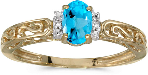 Image of 14k Yellow Gold Oval Blue Topaz And Diamond Ring (CM-RM1689X-12)