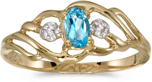 Image of 14k Yellow Gold Oval Blue Topaz And Diamond Ring (CM-RM908X-12)