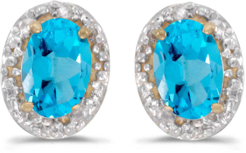 Image of 14k Yellow Gold Oval Blue Topaz And Diamond Stud Earrings (CM-E2615X-12)