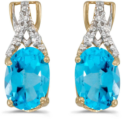 Image of 14k Yellow Gold Oval Blue Topaz And Diamond Stud Earrings (CM-E2620X-12)