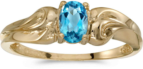 Image of 14k Yellow Gold Oval Blue Topaz Ring (CM-RM1037X-12)