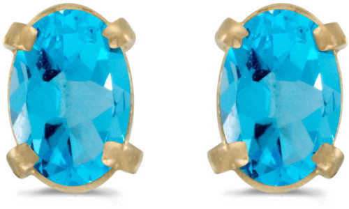 Image of 14k Yellow Gold Oval Blue Topaz Stud Earrings (CM-E1551X-12)