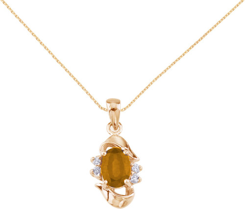 14K Yellow Gold Oval Citrine & Diamond Pendant (Chain NOT included) P8079X-11