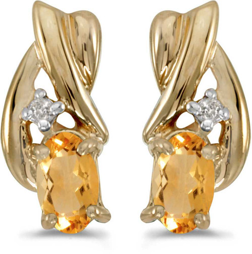 Image of 14k Yellow Gold Oval Citrine And Diamond Earrings (CM-E1861X-11)