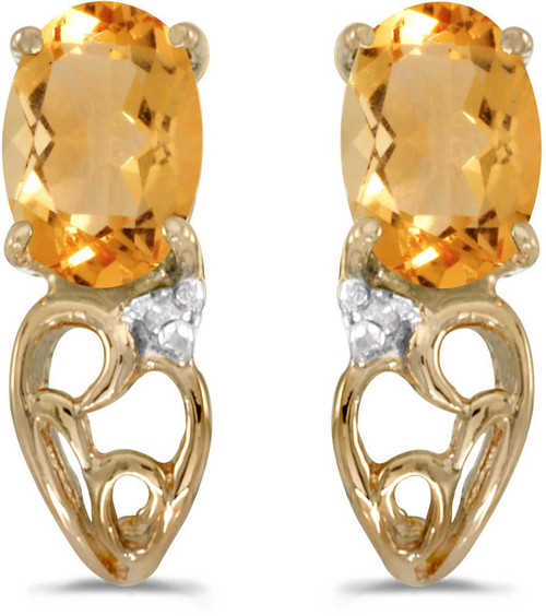 Image of 14k Yellow Gold Oval Citrine And Diamond Earrings (CM-E2582X-11)