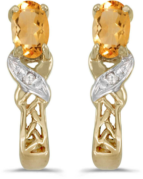 Image of 14k Yellow Gold Oval Citrine And Diamond Earrings (CM-E2584X-11)