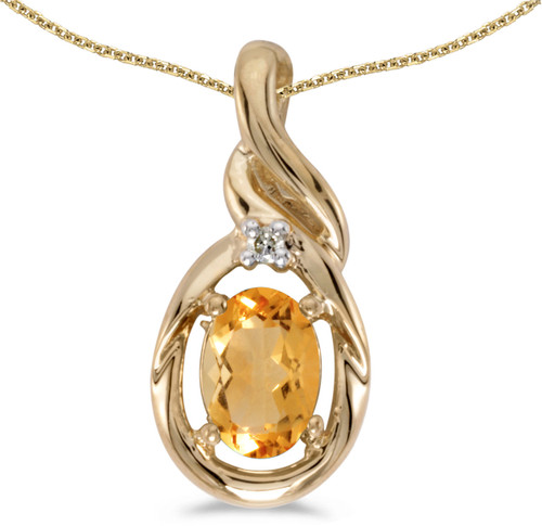 14k Yellow Gold Oval Citrine And Diamond Pendant (Chain NOT included) (CM-P1241X-11)