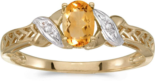 Image of 14k Yellow Gold Oval Citrine And Diamond Ring (CM-RM2584X-11)