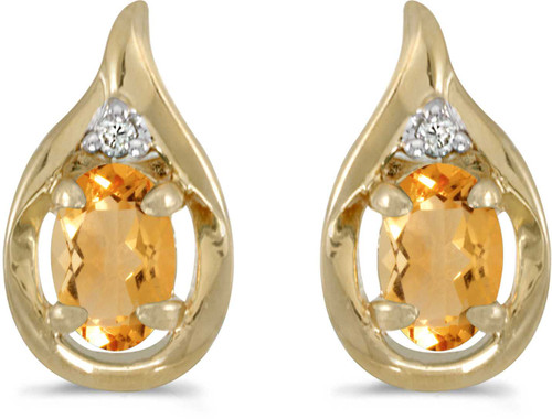 Image of 14k Yellow Gold Oval Citrine And Diamond Stud Earrings (CM-E1241X-11)