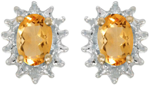 Image of 14k Yellow Gold Oval Citrine And Diamond Stud Earrings (CM-E1342X-11)