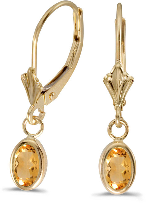 Image of 14k Yellow Gold Oval Citrine Bezel Lever-back Earrings (CM-E5009X-11)