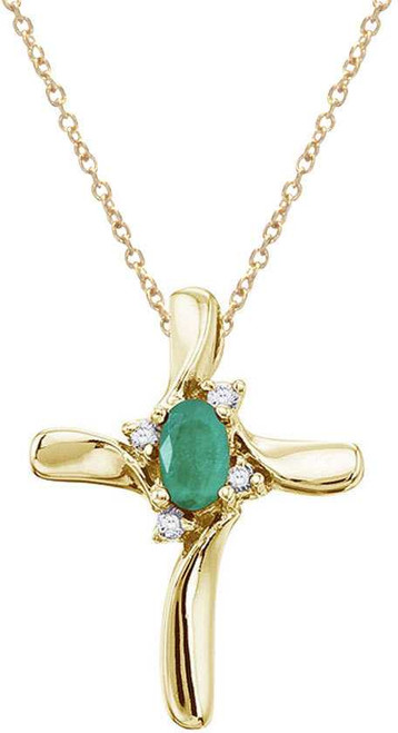 Image of 14K Yellow Gold Oval Emerald & Diamond Cross Pendant (Chain NOT included)