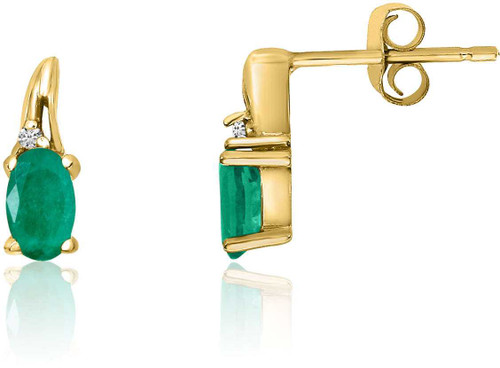 Image of 14K Yellow Gold Oval Emerald & Diamond Earrings E1995-05
