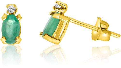 Image of 14K Yellow Gold Oval Emerald & Diamond Earrings E2235-05