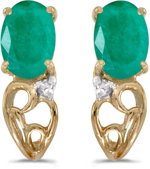 Image of 14k Yellow Gold Oval Emerald And Diamond Earrings (CM-E2582X-05)