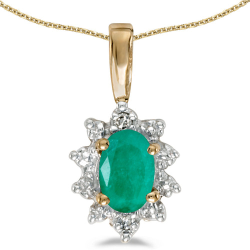 14k Yellow Gold Oval Emerald And Diamond Pendant (Chain NOT included)