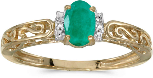 Image of 14k Yellow Gold Oval Emerald And Diamond Ring (CM-RM1689X-05)