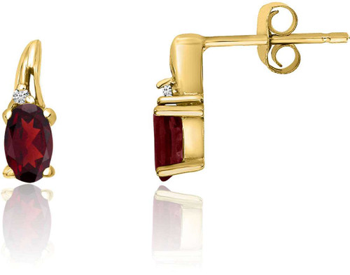 Image of 14K Yellow Gold Oval Garnet & Diamond Earrings E1995-01