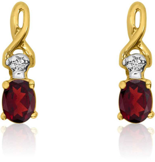 Image of 14K Yellow Gold Oval Garnet & Diamond Earrings E2521-01