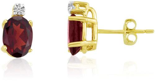 Image of 14K Yellow Gold Oval Garnet & Diamond Earrings E8021-01