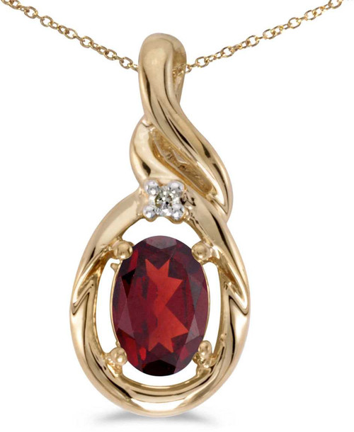 Image of 14k Yellow Gold Oval Garnet And Diamond Pendant (Chain NOT included) (CM-P1241X-01)