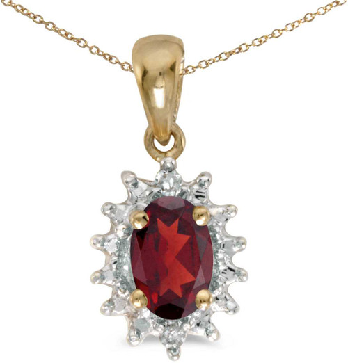 Image of 14k Yellow Gold Oval Garnet And Diamond Pendant (Chain NOT included) (CM-P1342X-01)