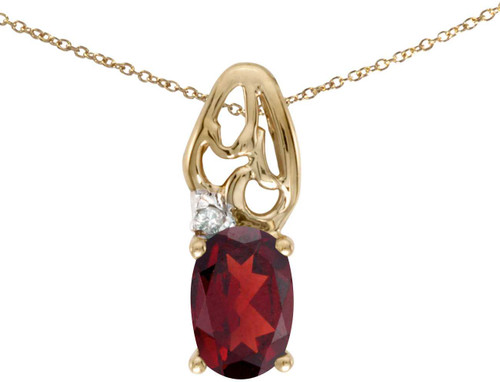 Image of 14k Yellow Gold Oval Garnet And Diamond Pendant (Chain NOT included) (CM-P2582X-01)
