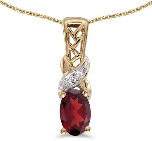 Image of 14k Yellow Gold Oval Garnet And Diamond Pendant (Chain NOT included) (CM-P2584X-01)